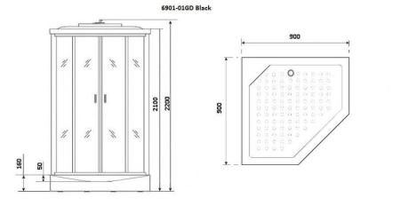 Душевая кабина Niagara Premium NG-6901-01GD BLACK (900х900х2200) низкий поддон(16см) стекло ТОНИРОВАННОЕ