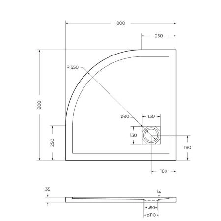 Душевой поддон BelBagno 90x90 искусственный камень чёрный матовый полукруг TRAY-MR-UNO-R-90-550-35-NERO-CR