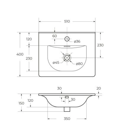 керамическая Раковина Белый 510х390x170 мм BB500/390ETL