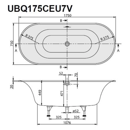 Villeroy&Boch Cetus Ванна 175х75см, встраиваемая, овальная, цвет: белый