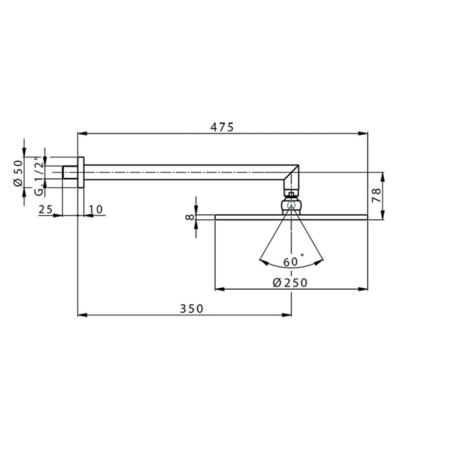 Cisal Shower Верхний душ d=250мм, держатель 350мм, цвет: хром