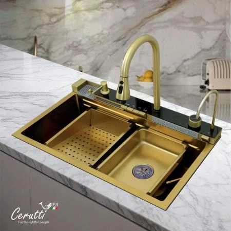 Многофункциональная кухонная мойка CeruttiSPA ГЛОРИЯ (GLORIA) Nano Gold (золото) из нержавеющей стали (750х460х230)