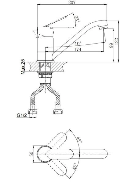 Смеситель для кухни RUSH Tenerife с поворотным изливом (TE2835-25)