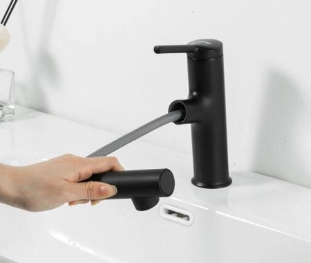 Смеситель для раковины Gappo G1052-76 с выдвижным изливом чёрный