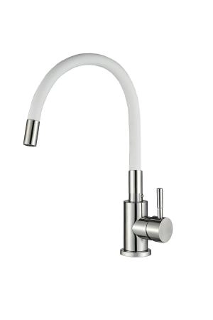 Cмеситель для кухни Ceruttispa Атэна H-W (ATENA H-W) из нержавеющей стали, цвет хром, излив белый