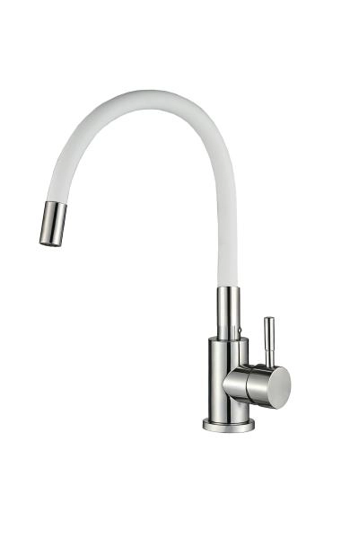 Cмеситель для кухни Ceruttispa Атэна H-W (ATENA H-W) из нержавеющей стали, цвет хром, излив белый