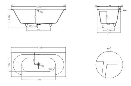 Ванна Salini ORNELLA AXIS 170x75 S-Stone матовая 103423M
