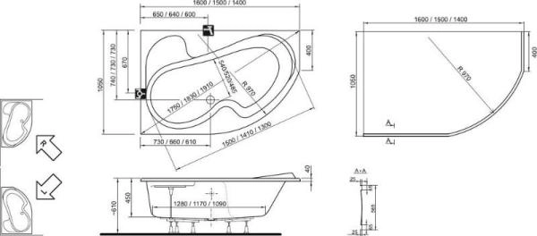 Ванна Ravak Rosa I 140x105 P без гидромассажа акрил