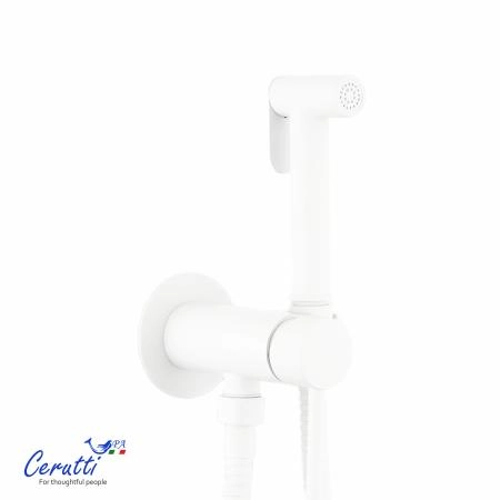 Смеситель с гигиеническим душем Ceruttispa Брайс SHW (BRAIES SHW) из латуни с шлангом 120 см, цвет белый