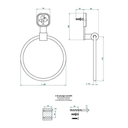 THG CAPUCINE VERT DECOR PLATINE Полотенцедержатель-кольцо 18см., декор зеленый, цвет: хром