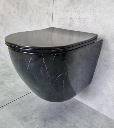 Унитаз Ceramalux 2212BM подвесной безободковый сиденье микролифт черный мрамор 490x370x360