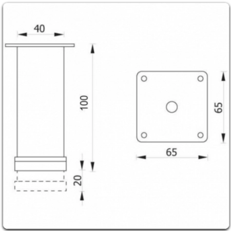 Комплект опор (ножек) для напольного монтажа мебели, 4 хром пластик