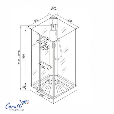 Душевая кабина СeruttiSPA МИМИ (MIMI) 90BF (90x90x215-225)