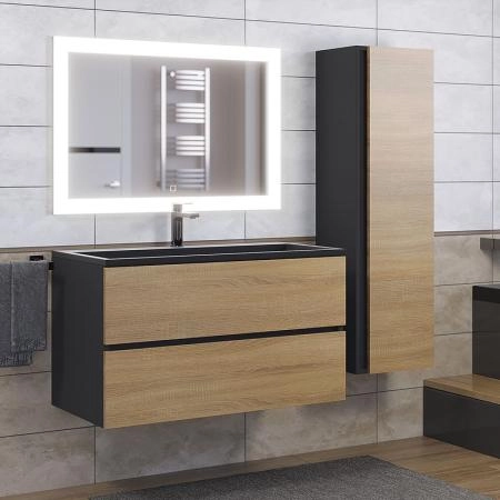 Тумба под раковину для ванной Uperwood Barsa 90 см, подвесная, черная/дуб сонома