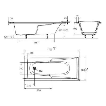 Ванна Jacob Delafon CORVETTE E60900-00 180х80 см