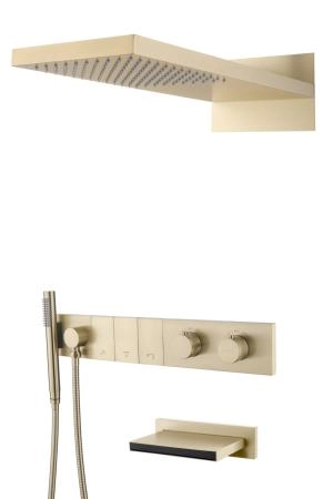 Встроенная душевая система Boheme с изливом ZODIAC с термостатом, трехпозиционная Matt Gold 133-2-MG