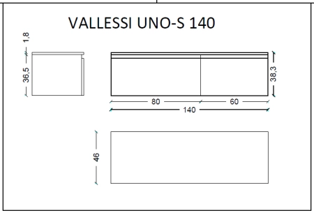Ящик под столешницу Boheme 140см АНТРАЦИТ глянец VALLESSI UNO-S 897-140-A glossy