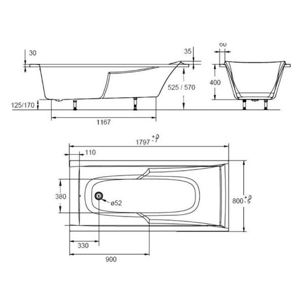 Ванна Jacob Delafon CORVETTE E60900-00 180х80 см
