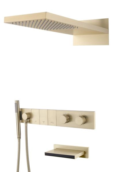 Встроенная душевая система Boheme с изливом ZODIAC с термостатом, трехпозиционная Matt Gold 133-2-MG