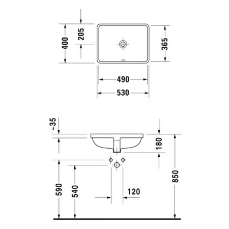 Duravit Starck 3 Раковина встраивания 49x36.5см., с покрытием WonderGlis, цвет: белый