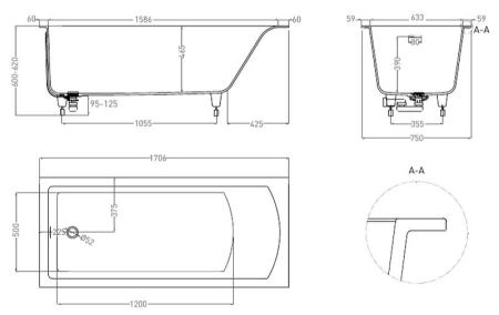Ванна Salini CASCATA KIT 170x75 S-Sense глянцевая 104313G