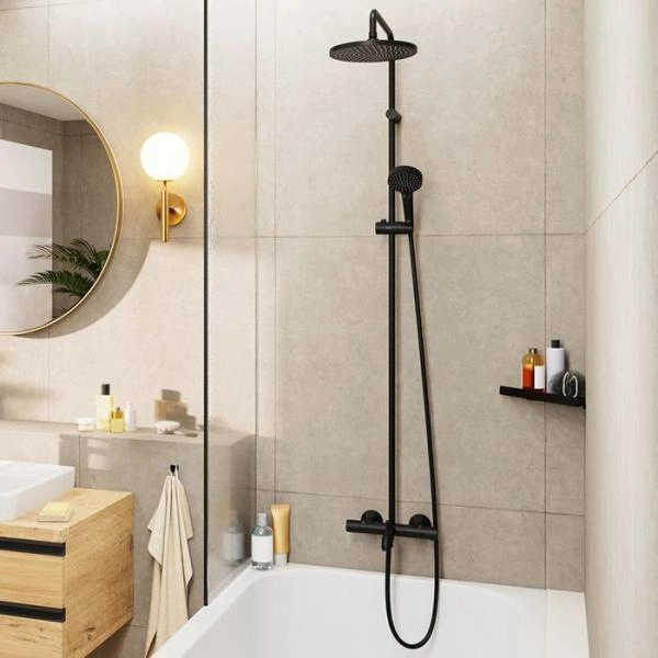 Душевая система Hansgrohe 26899670 Vernis Blend для ванны, термостат D240 мм. черный матовый