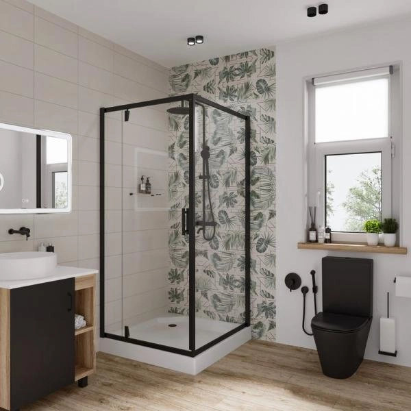 Душевой уголок Niagara Nova NG-6801-08 BLACK (90*90*190) квадрат, дверь распашная