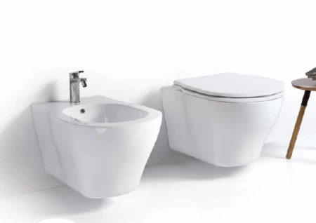 Azzurra XL Унитаз подвесной 61x43x36 см, с креплением, с сиденьем, Easy clean, петли хром, цвет: Bianco lucido