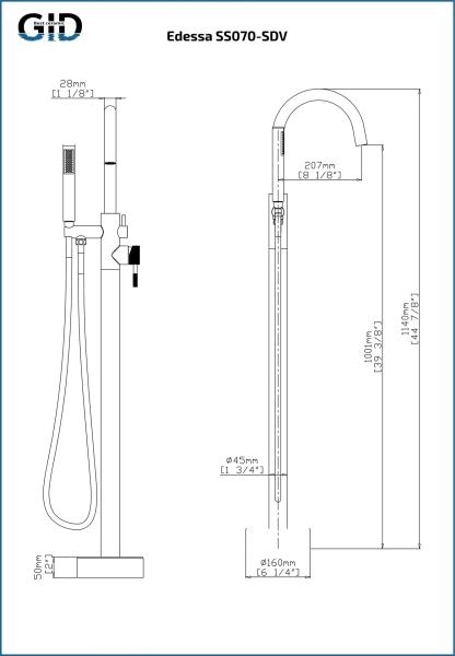 Напольный смеситель Edessa L070-BM-SDV черный матовый