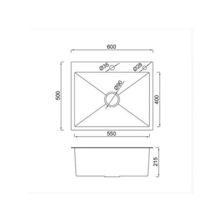 Кухонная мойка Gappo GS6050 600x500x215mm 0.8мм с коландером Сатин