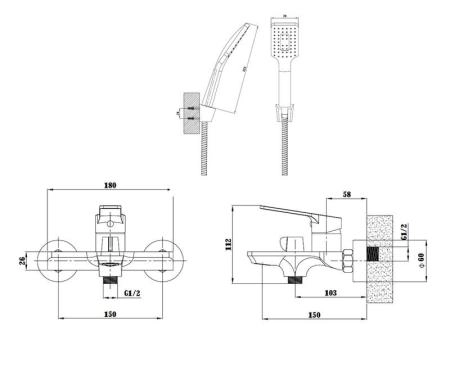 Смеситель для ванны и душа ESKO SINGAPORE black SB 54 черный