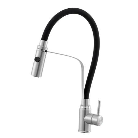 Смеситель KNOTLOR STREAMLINE SS-07, с гибким изливом и режимом «Душ» сатин