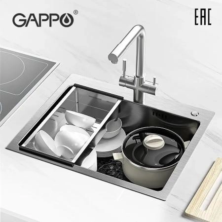 Кухонная мойка Gappo GS5050 500x500x215mm 0.8мм с коландером Сатин