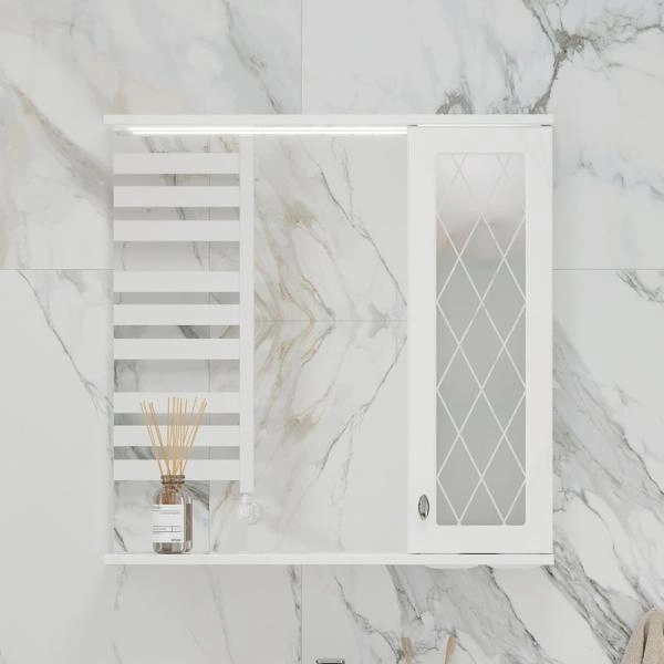 Зеркало-шкаф с LED подсветкой Volna Milena 70 правое белый глянец