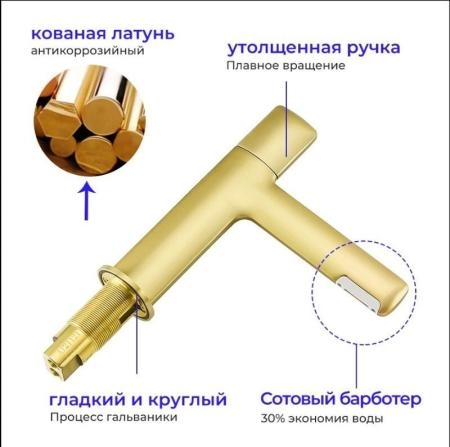 Смеситель Gappo G1052-81 для раковины сатин золотой