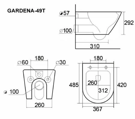 Унитаз ESBANO GARDENA-49T торнадо безободковый подвесной белый 490x360x360