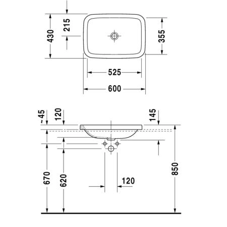 Duravit DuraStyle Раковина встраиваемая 60x43см, без отв., без перелива, покрытие WonderGliss, цвет: белый