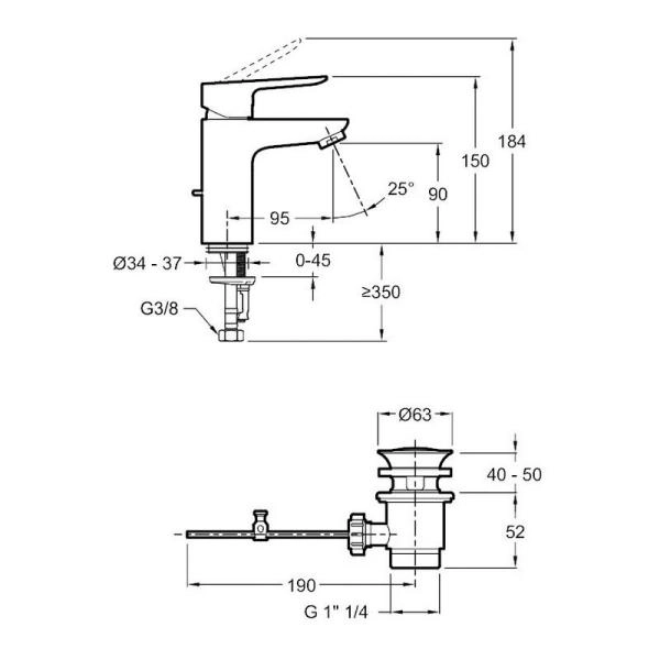 Смеситель Jacob Delafon OSCAR E29842-CP для раковины хром с донным клапаном