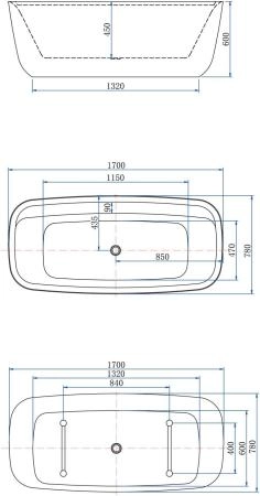 Акриловая ванна Aquanet Family Fine 170x78 95778 Matt Finish (панель Black matte)