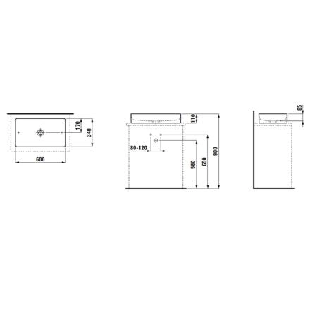Laufen Living Suare Раковина накладная 60х34см., без отв., без перелива, LCC Laufen Clean Coat, цвет: белый
