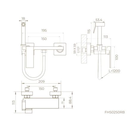 Гигиенический душ KNOTLOR MIST FHS02S0RB, со смесителем бронза