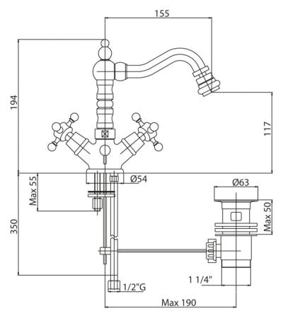 Смеситель CEZARES LORD-BS2-02 для биде,бронза с донным клапаном