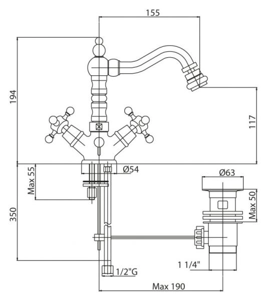 Смеситель CEZARES LORD-BS2-02 для биде,бронза с донным клапаном