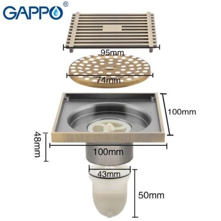 Душевой трап Gappo G81004-4 бронза 100x100мм