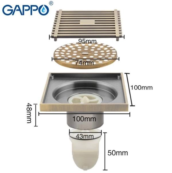 Душевой трап Gappo G81004-4 бронза 100x100мм