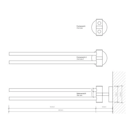 Decor Walther Basic HTH2 Полотенцедержатель двойной 40см, поворотный, подвесной, цвет: черный матовый