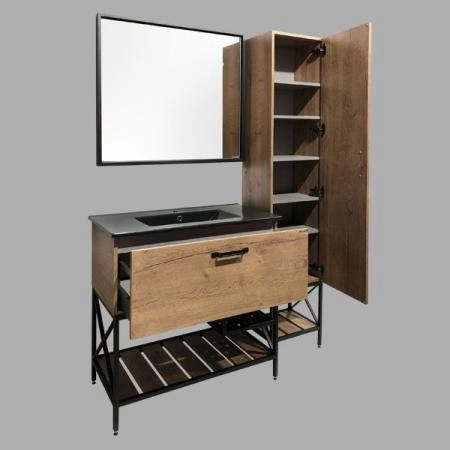 Тумба с раковиной Comforty Бредфорд-90 дуб темный черная матовая