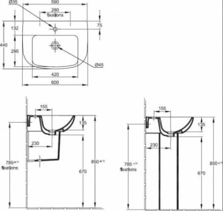 Раковина Jacob Delafon Odeon Up E4700 60 см