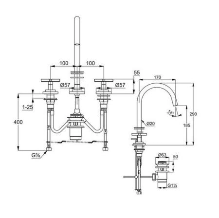 Смеситель KLUDI NOVA FONTE Classic 201430520 для раковины на три отв