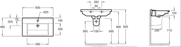 Подвесная раковина-столешница EXH112-00 STRUKTURA 80 см